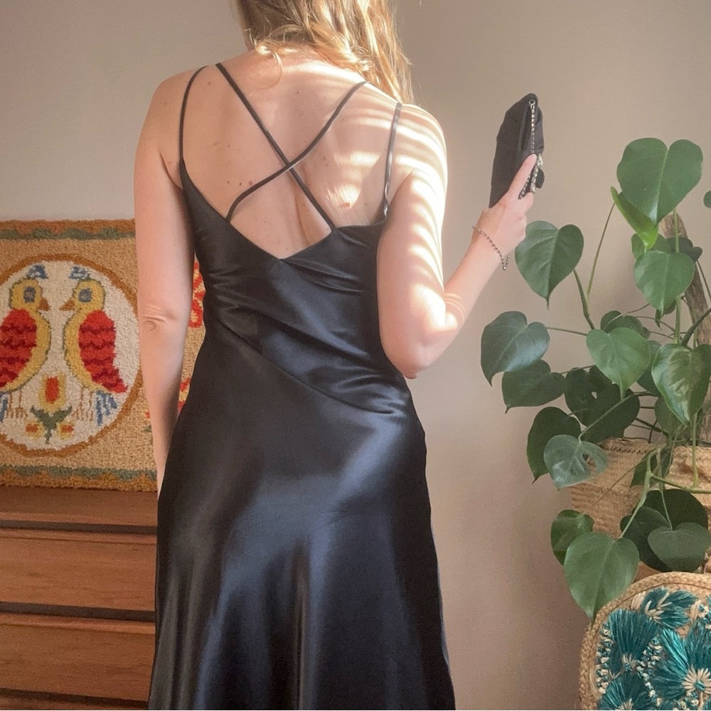 Black Vintage Slinky Slip Dress Size 3/Smalll - Picture 5 of 9